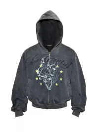 LoseControlEdge | Washed Graphic Embroidered Zip Hoodie