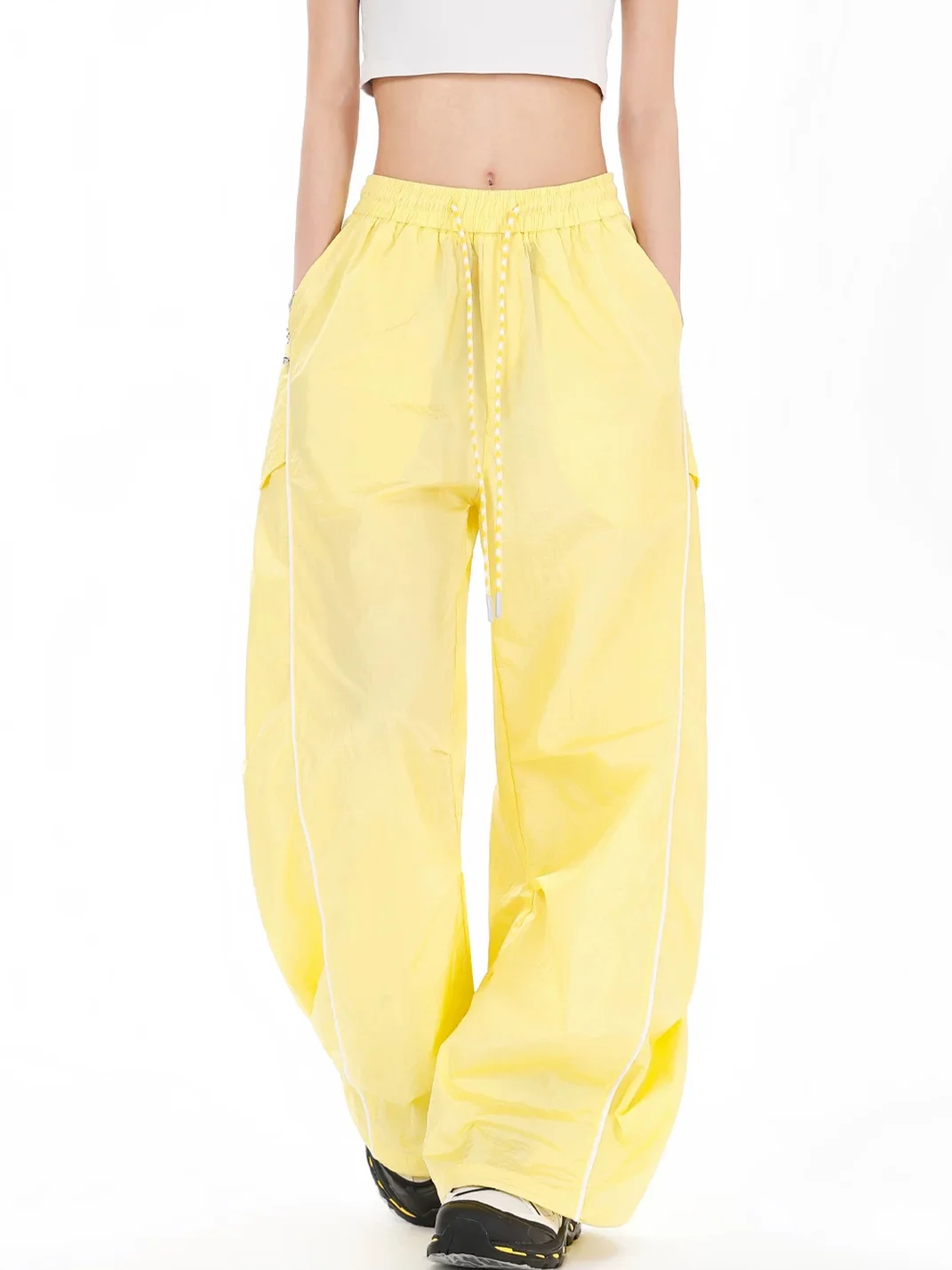 Wonderful Story | Retro Lightweight Mesh Drawstring Wide Leg Pants