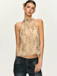 Anna aneae | Vintage Leopard Chiffon Halter Tank Top