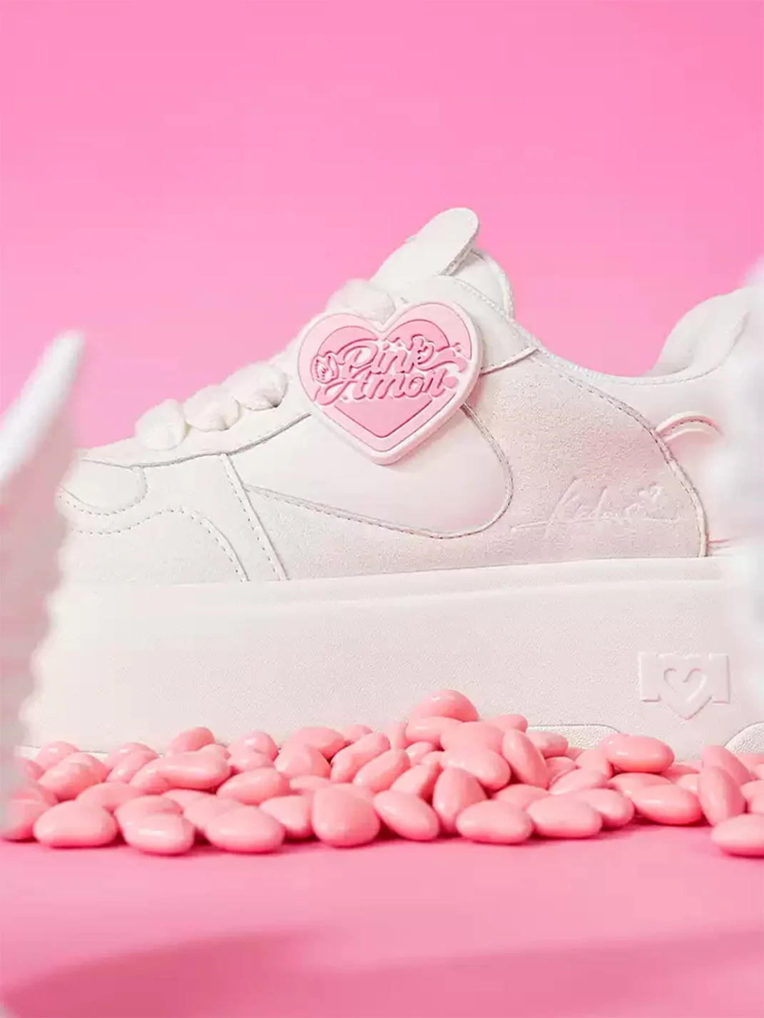 PINKAMOR | Women's Heart Platform Skate Sneakers