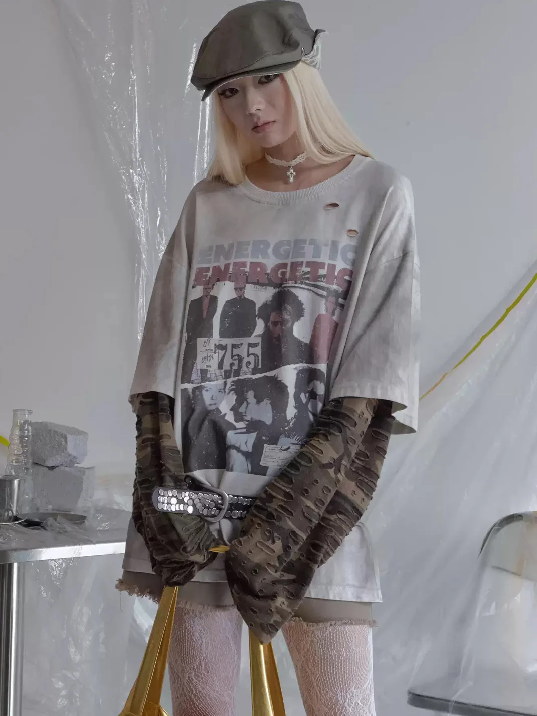 Wonderful Story | Vintage Distressed Camouflage Fake-Layer T-Shirt