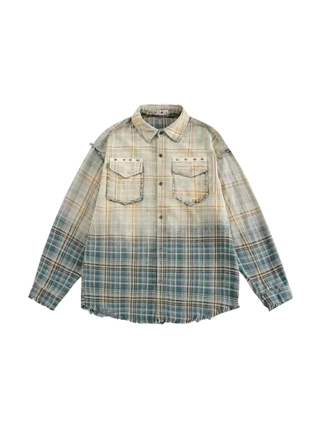 Wonderful Story | Gradient Frayed Plaid Long Sleeve Shirt