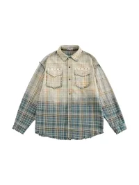 Wonderful Story | Gradient Frayed Plaid Long Sleeve Shirt