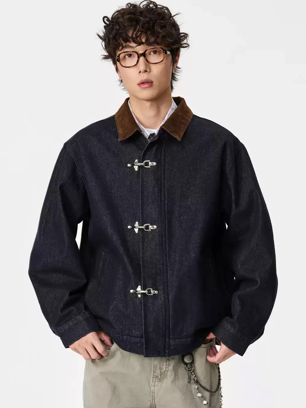 Wonderful Story | Contrast Collar Buckle Denim Workwear Jacket