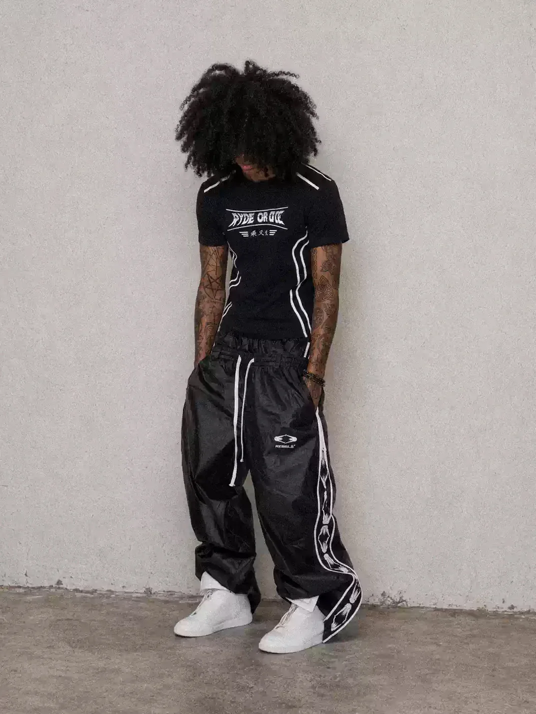 LoseControlEdge | Double Waist Coated Wide Leg Pants
