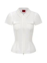 ONNASENSHI | Ruched Slim Fit Puff Sleeve Zip Shirt