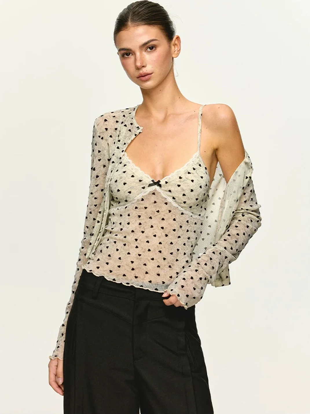 Anna aneae | Women's Heart Print Cardigan Camisole Set