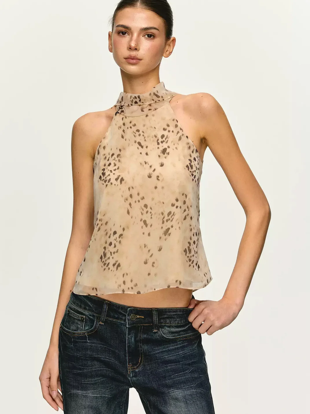 Anna aneae | Vintage Leopard Chiffon Halter Tank Top