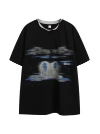 Wonderful Story | Unisex Blurred Print Irregular Neck T-Shirt