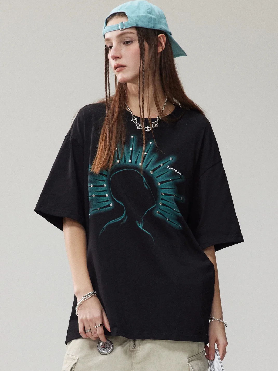 Wonderful Story | Gothic Studded Graphic Cotton T-Shirt