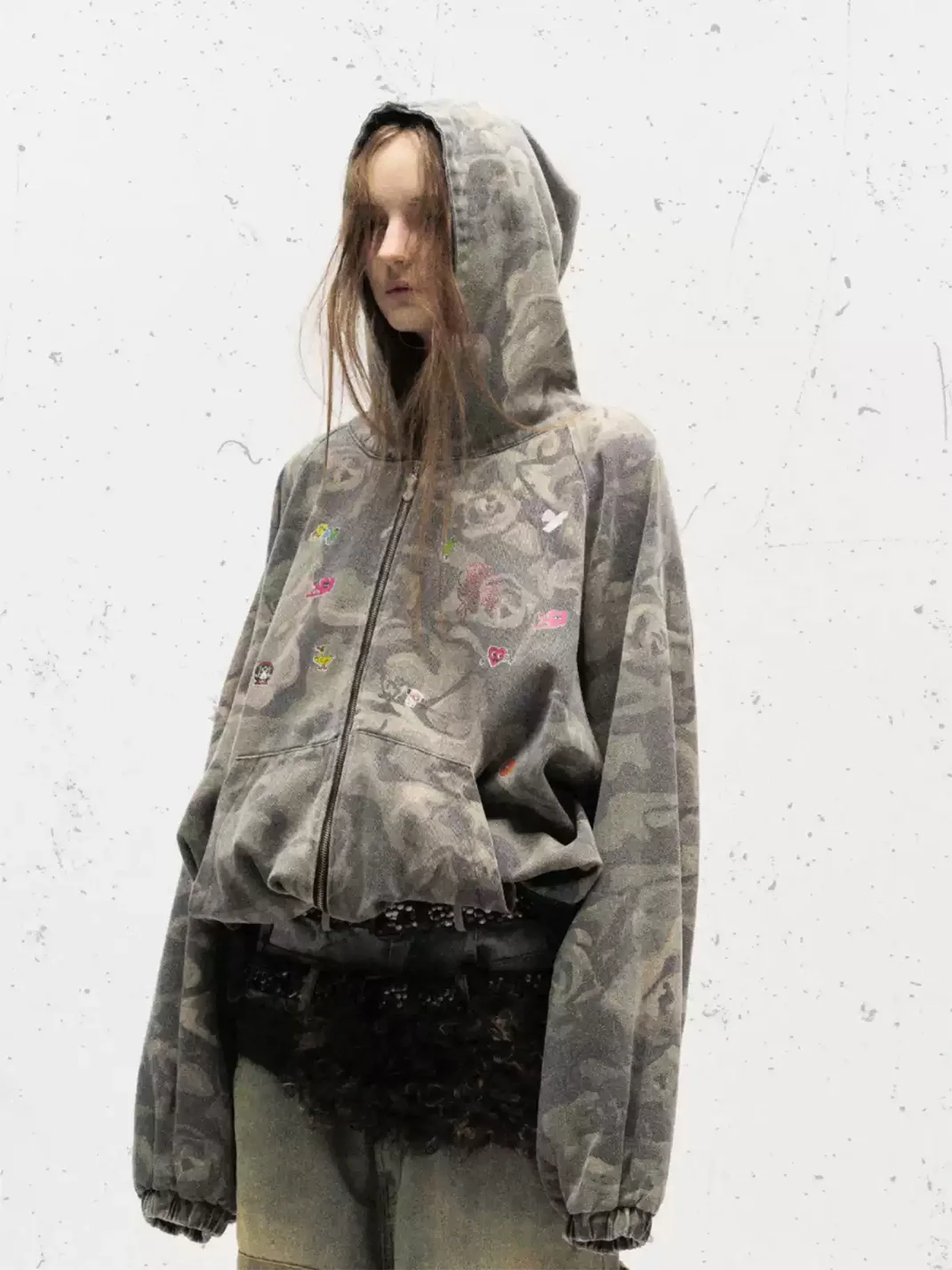 Wonderful Story | Camouflage Graffiti Patchwork Hooded Jacket