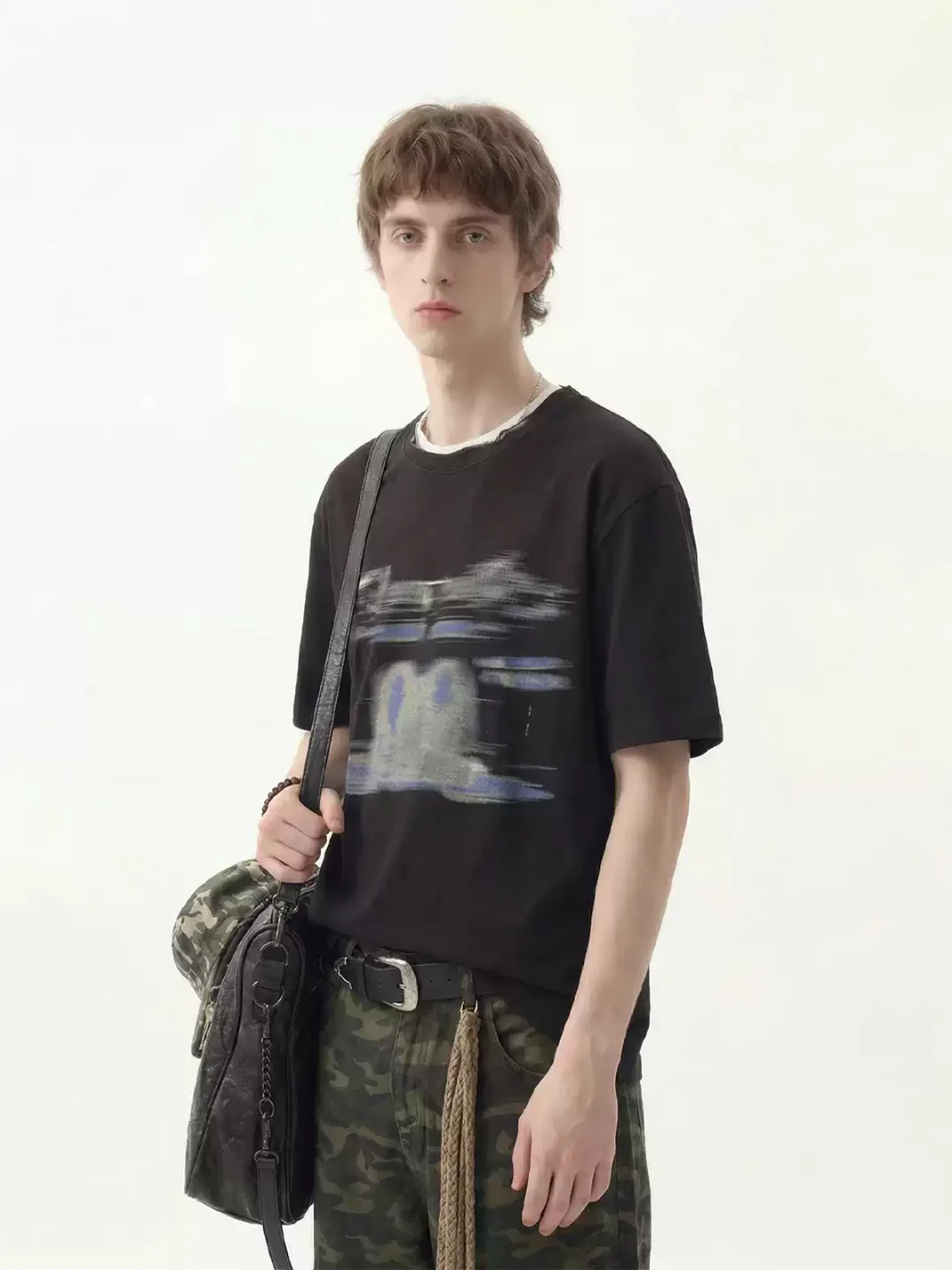 Wonderful Story | Unisex Blurred Print Irregular Neck T-Shirt