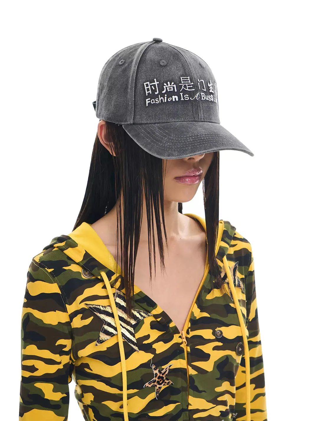 HuDieGongZhu | Embroidered Washed Denim Baseball Cap