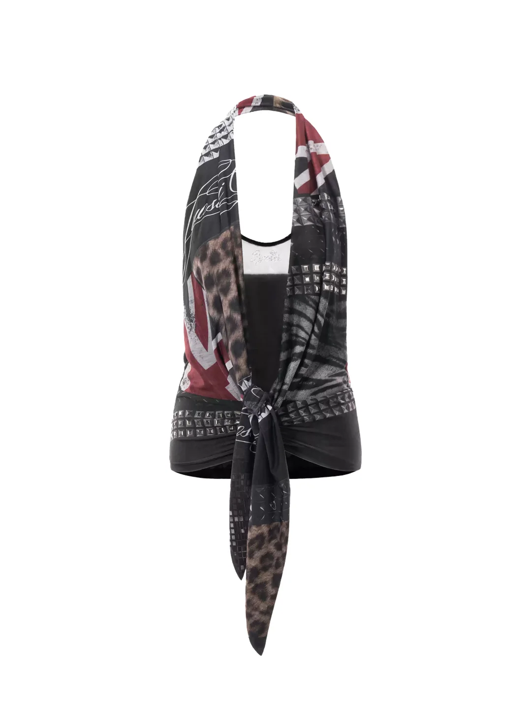JYOSEI | Halter Layered British Flag Animal Print Studded Top
