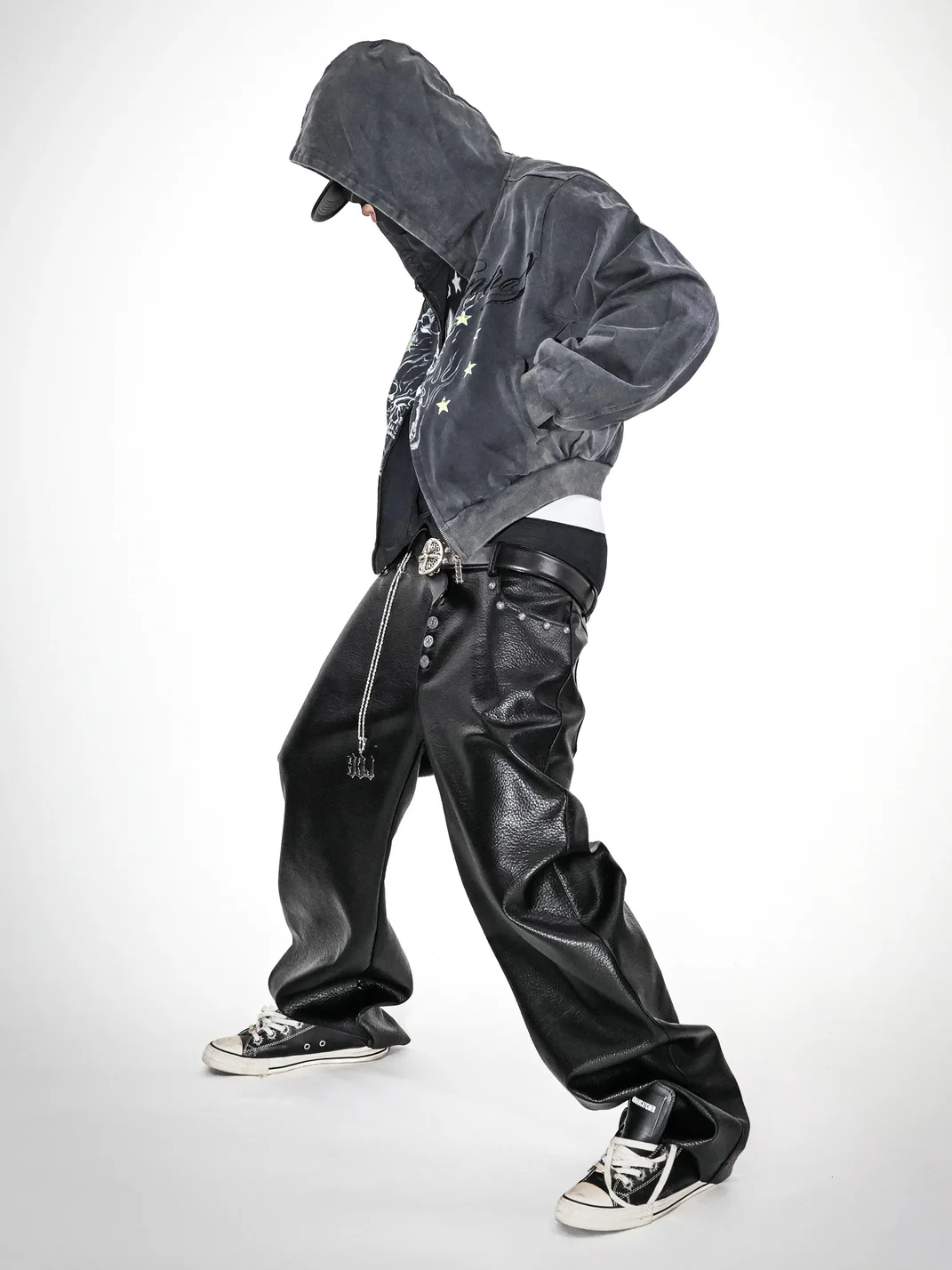 LoseControlEdge | Studded Baggy Textured Leather Pants