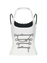 HYTE MOLY | Knight Print Contrast Lace Layered Halter Tank Top