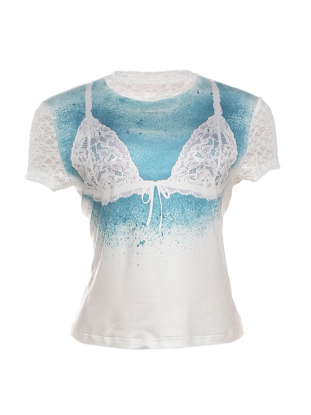 SylCue | Slim Fit Lace Sleeve Graphic T-Shirt