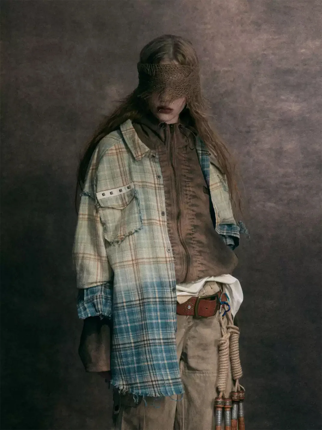 Wonderful Story | Gradient Frayed Plaid Long Sleeve Shirt