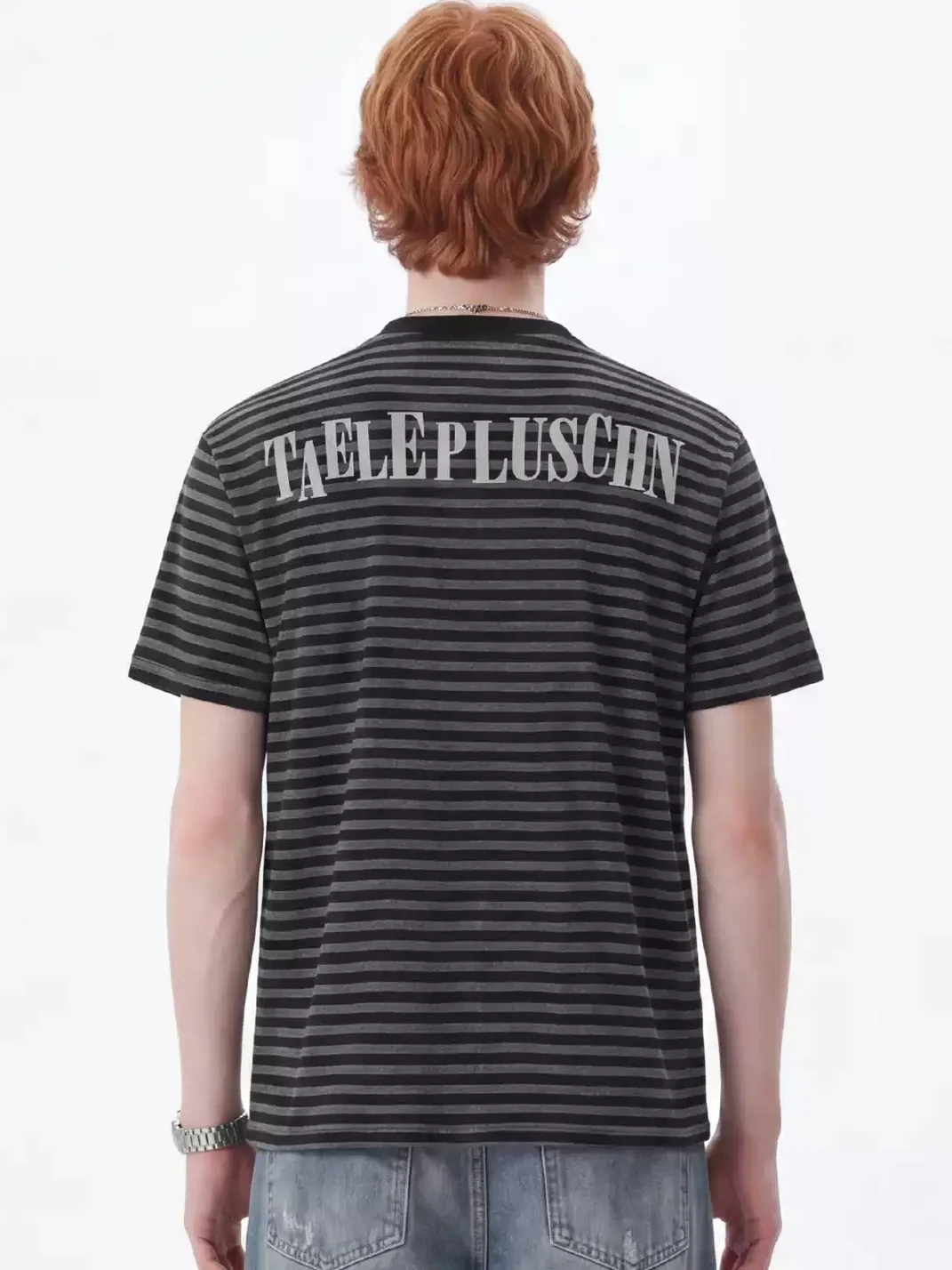 Wonderful Story | Y2K Rhinestone Print Striped V-Neck T-Shirt