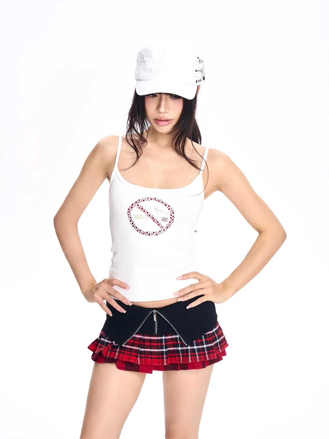 ONNASENSHI | Rhinestone No Smoking Fitted Camisole