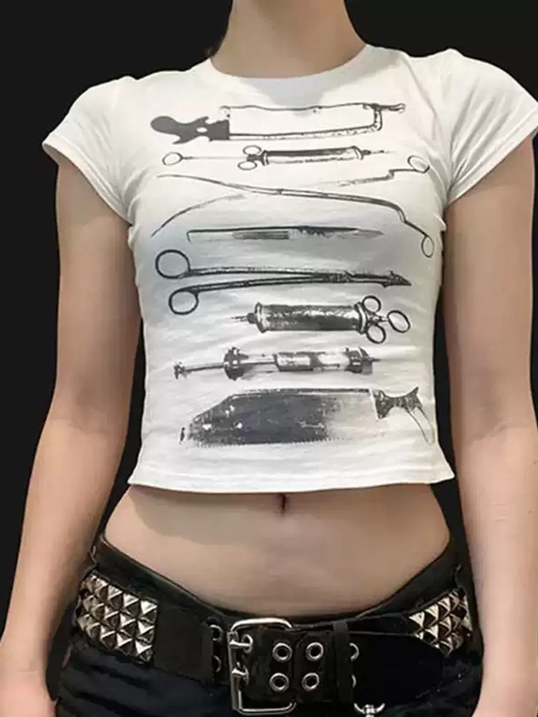 YWEMWZ | Surgical Tools Print Fitted Crop T-Shirt