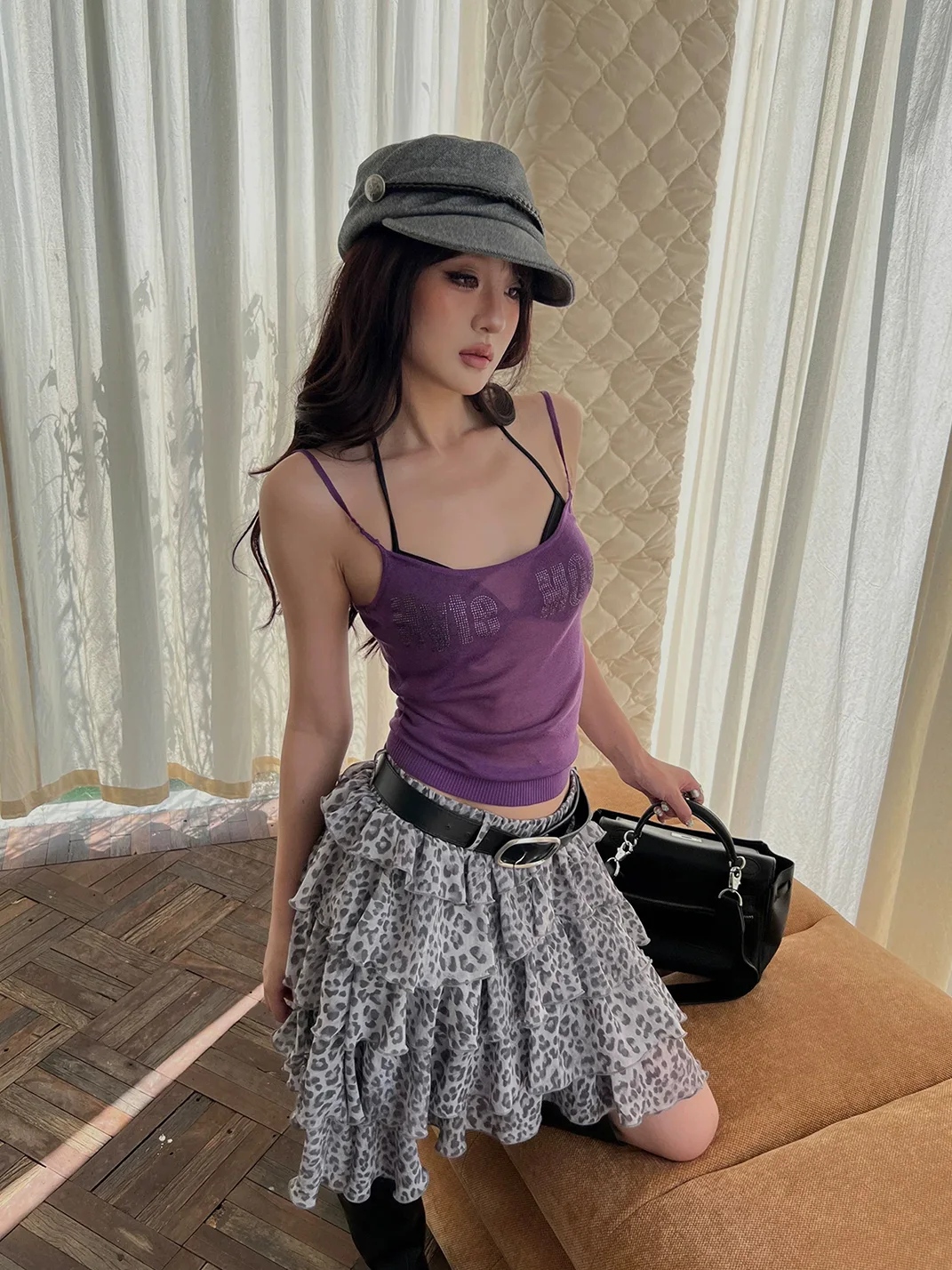 HYTE MOLY | Rhinestone Letter Sheer Knit Tank Top