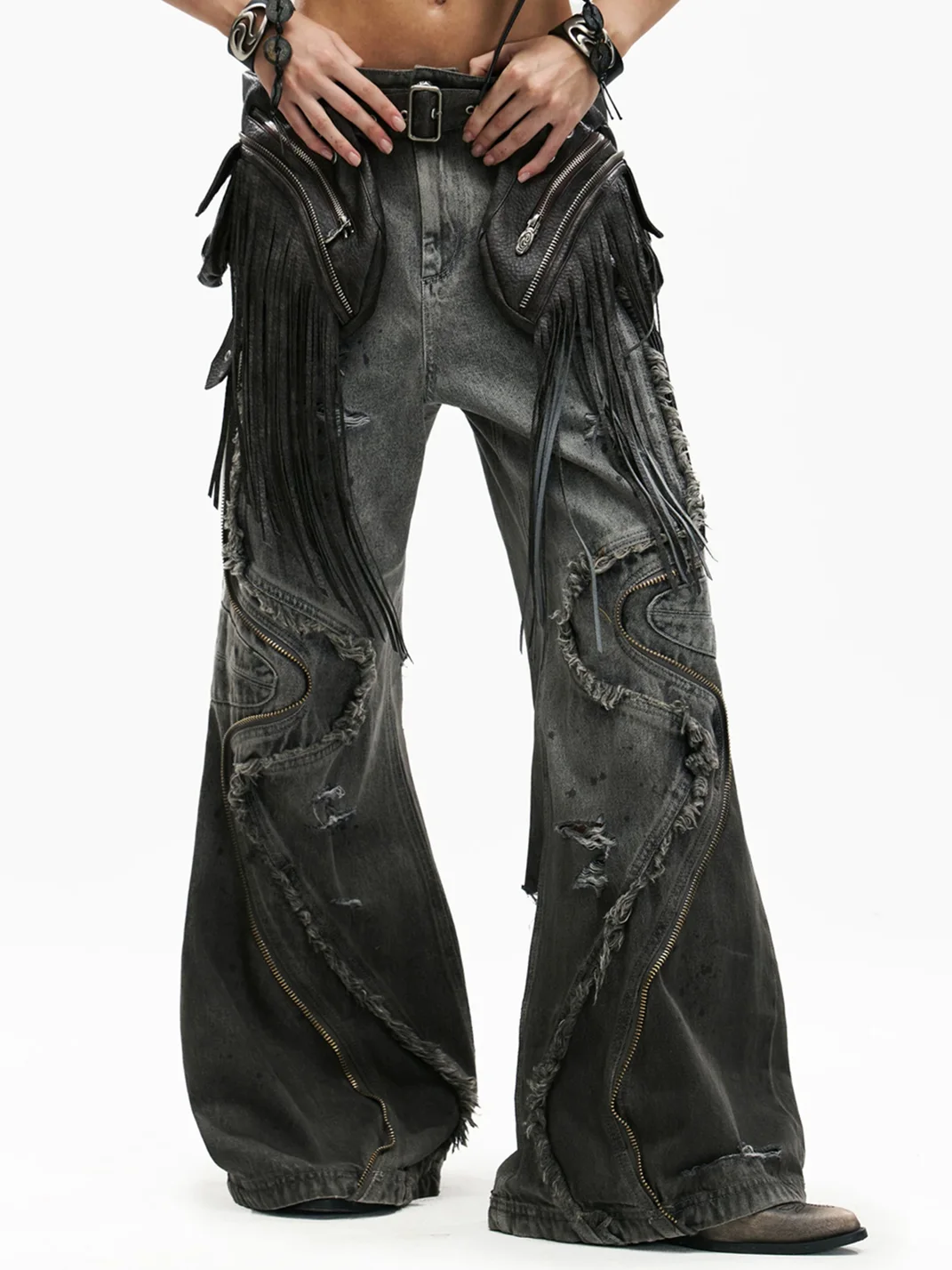 PERSONSOUL | Leather Fringe Waist Bag Belt
