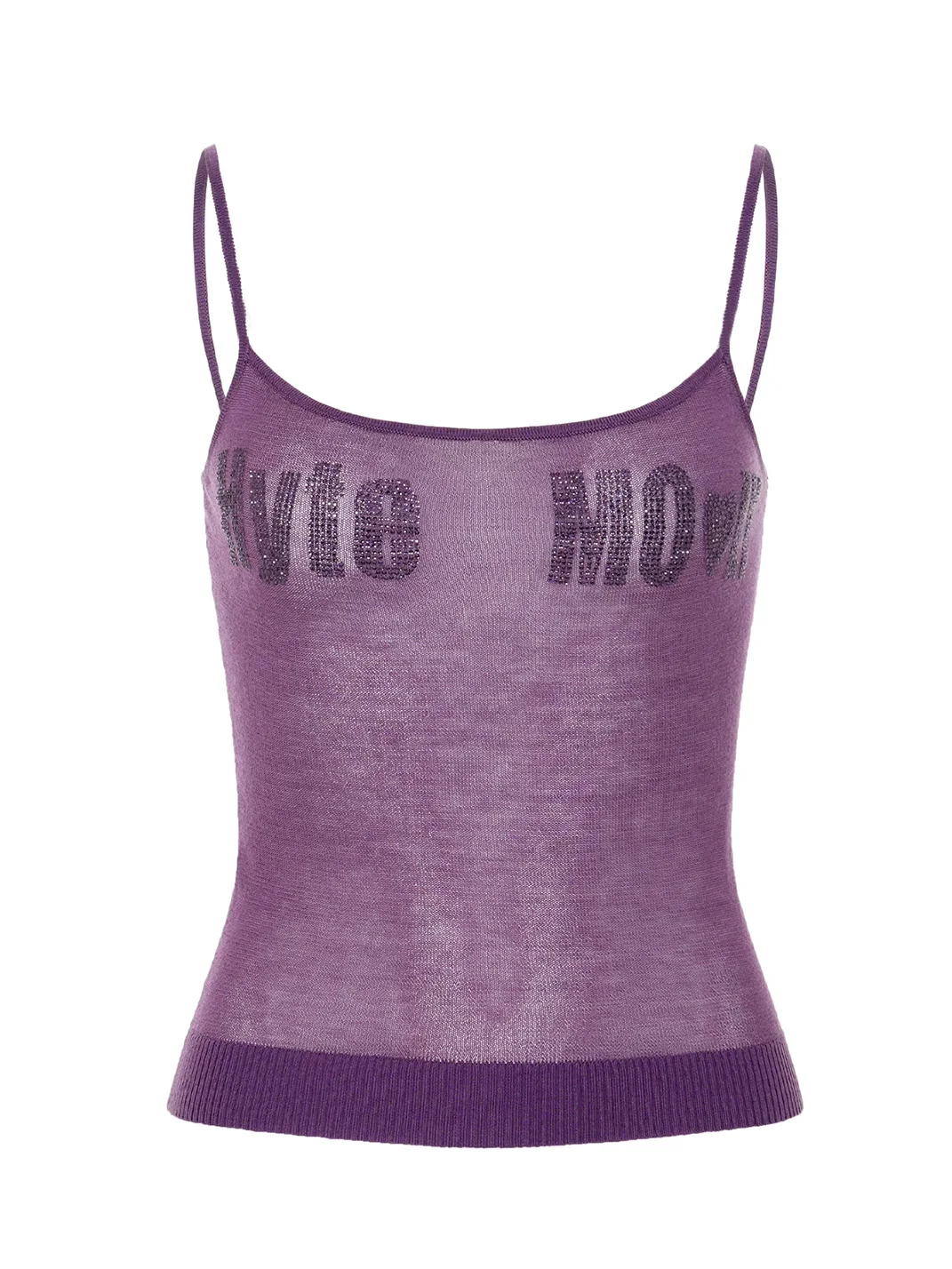 HYTE MOLY | Rhinestone Letter Sheer Knit Tank Top