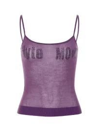 HYTE MOLY | Rhinestone Letter Sheer Knit Tank Top