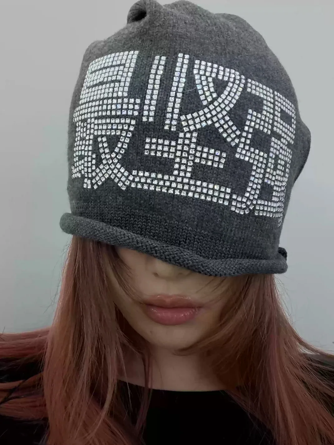 YQTRKZ | Wool Blend Rhinestone Slouch Beanie