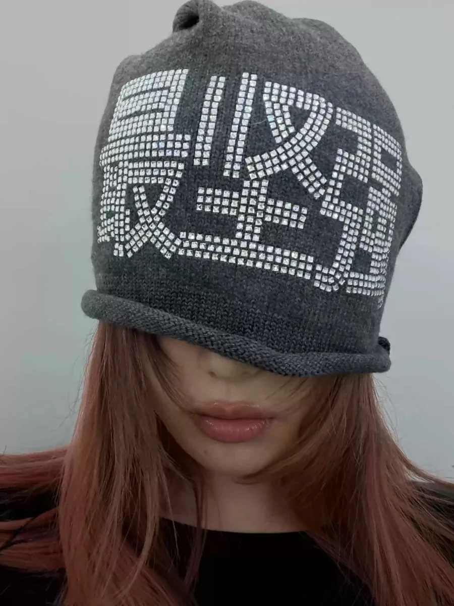 YQTRKZ | Wool Blend Rhinestone Slouch Beanie - 2