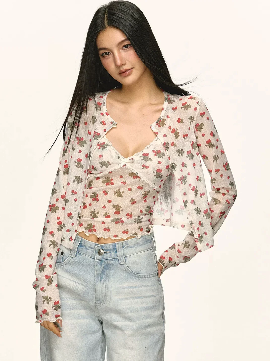 Anna aneae | Women's Heart Print Cardigan Camisole Set