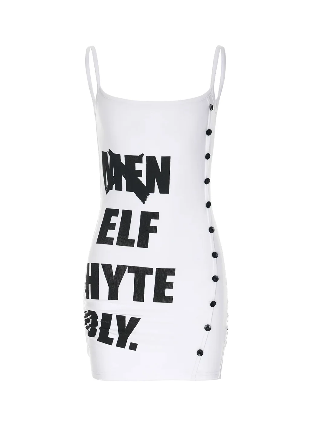 HYTE MOLY | Ruched Letter Print Bodycon Mini Dress