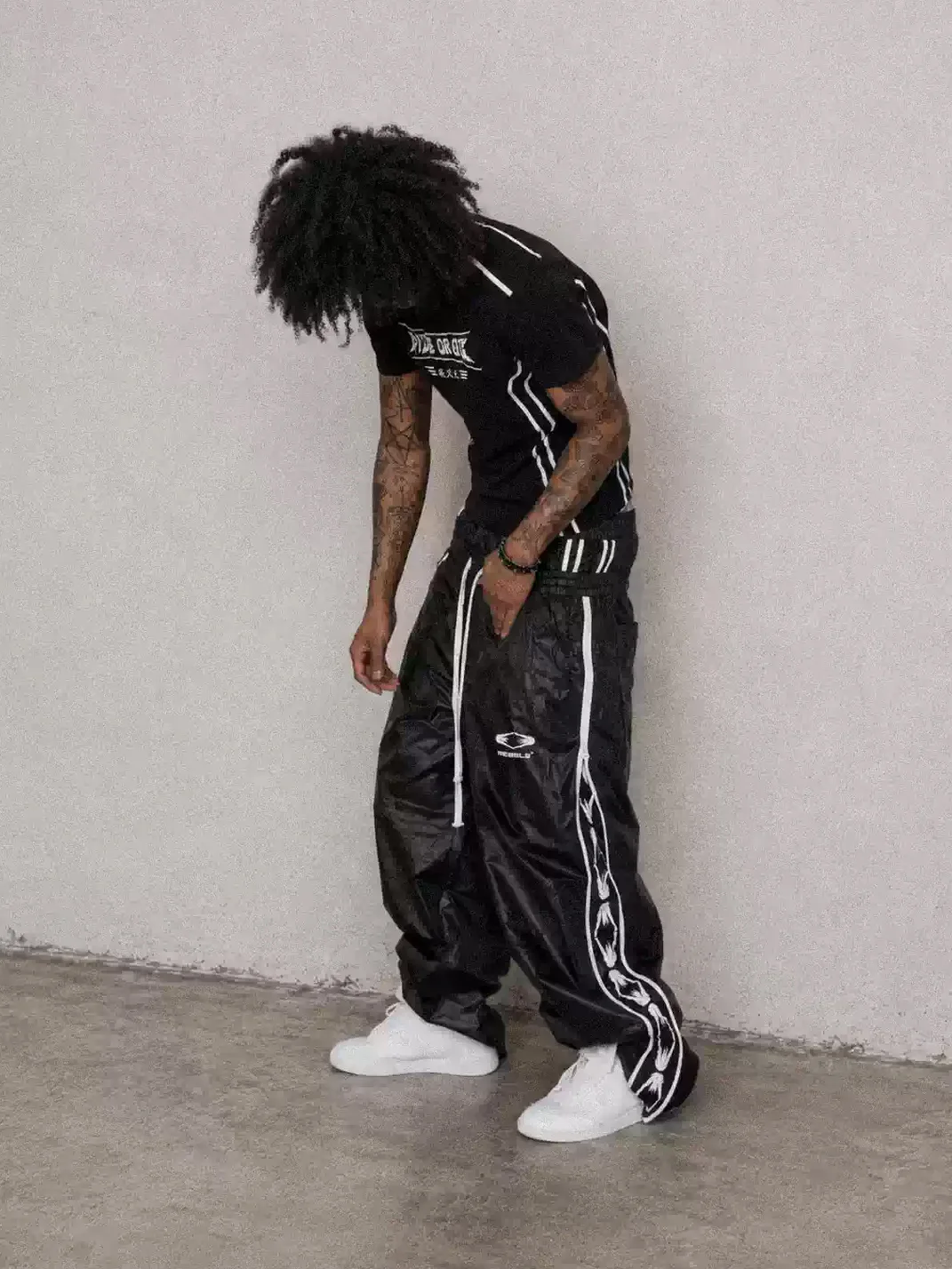 LoseControlEdge | Double Waist Coated Wide Leg Pants
