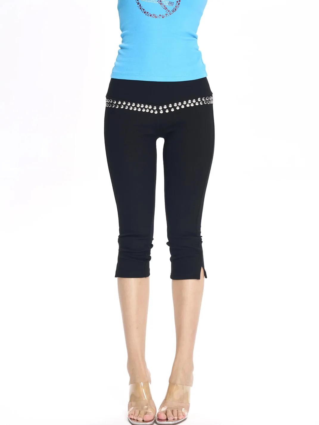ONNASENSHI | Studded Slim-Fit Black Cropped Split-Hem Pants