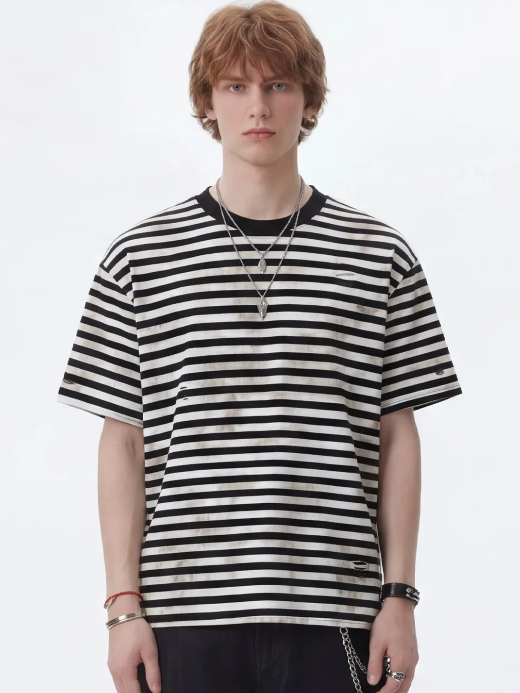 Wonderful Story | Distressed Striped Relaxed Crew Neck T-Shirt