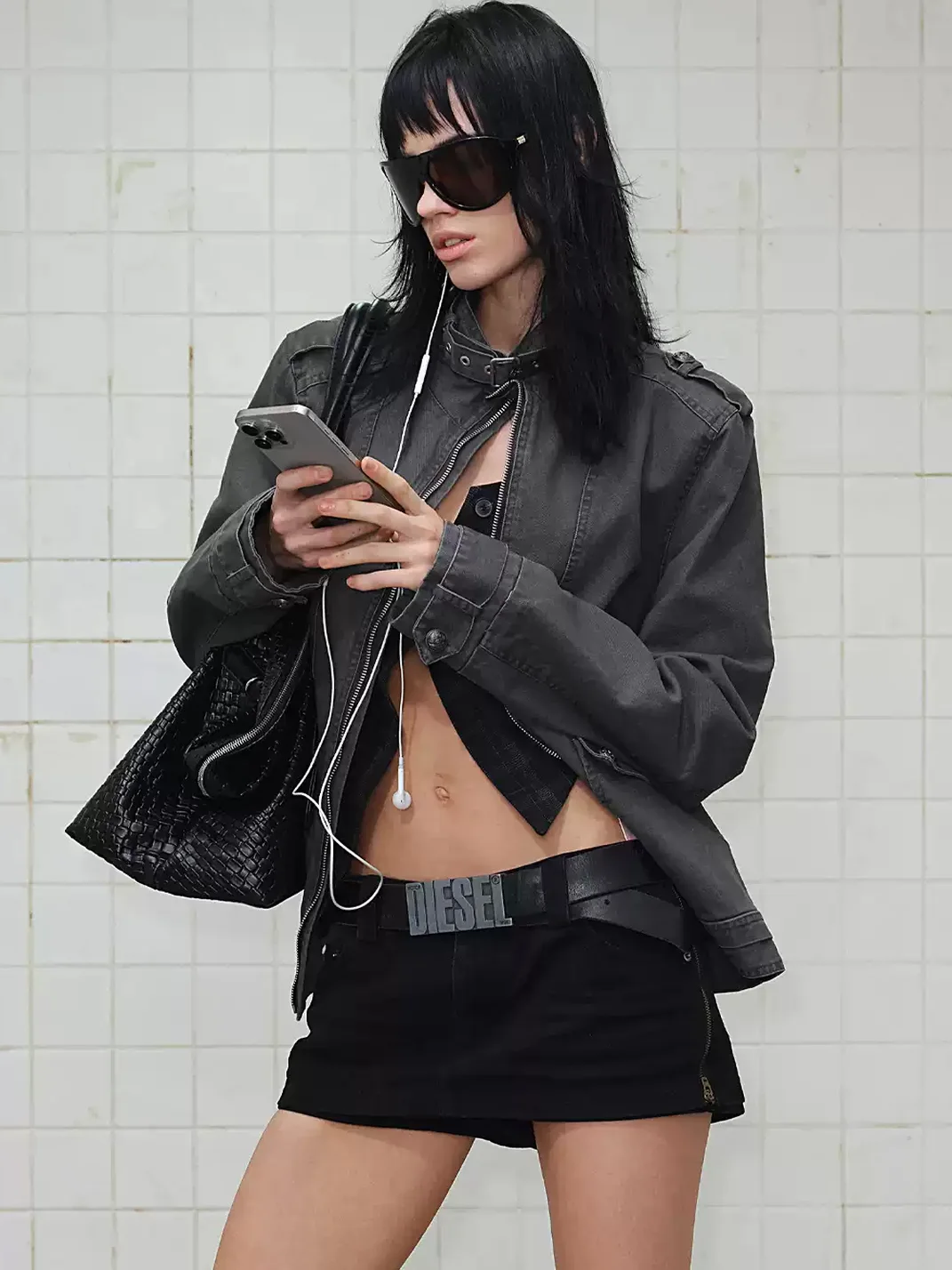 Wonderful Story | Dark Gray Stand Collar Belted Jacket