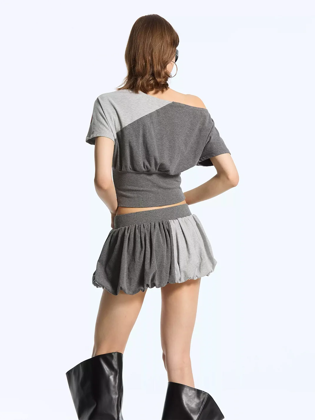Latelylab | Graphic Off-Shoulder Top And Mini Skirt Set