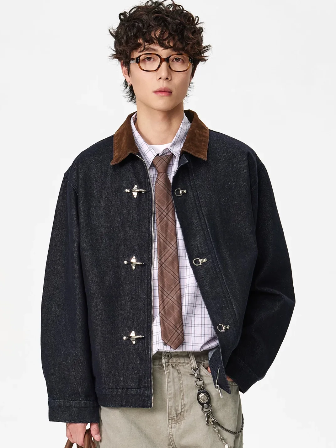 Wonderful Story | Contrast Collar Buckle Denim Workwear Jacket