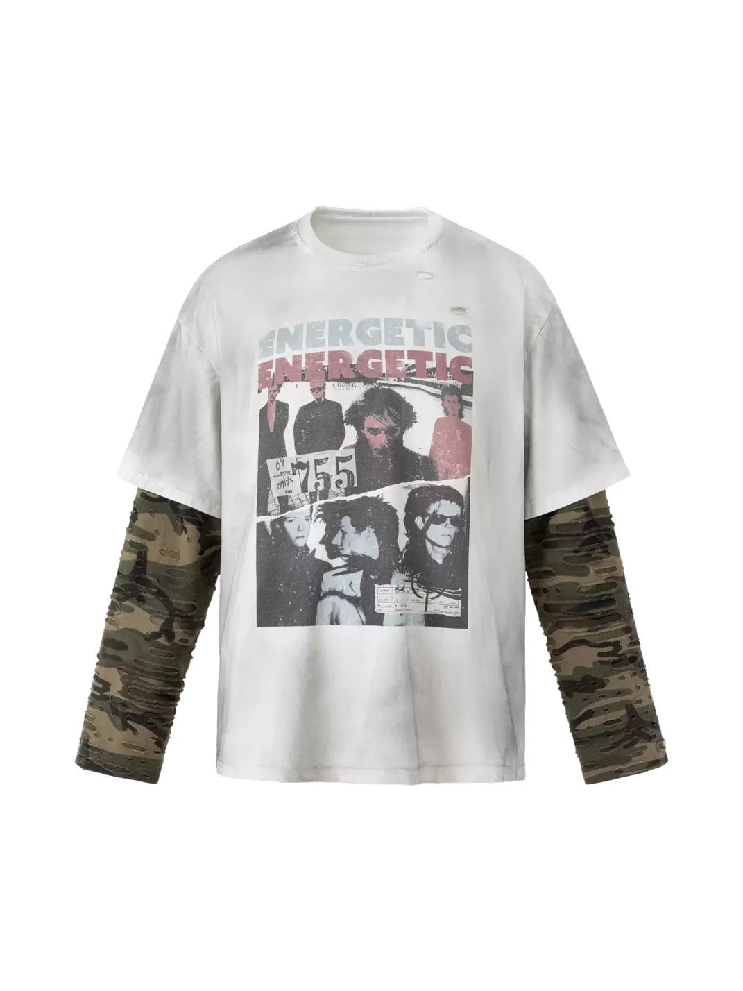 Wonderful Story | Vintage Distressed Camouflage Fake-Layer T-Shirt