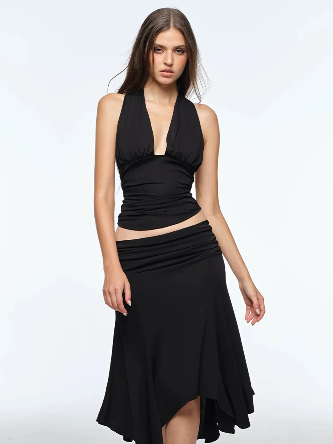 BUM STUDIO | Ruched Deep V Halter Top