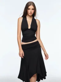 BUM STUDIO | Ruched Deep V Halter Top