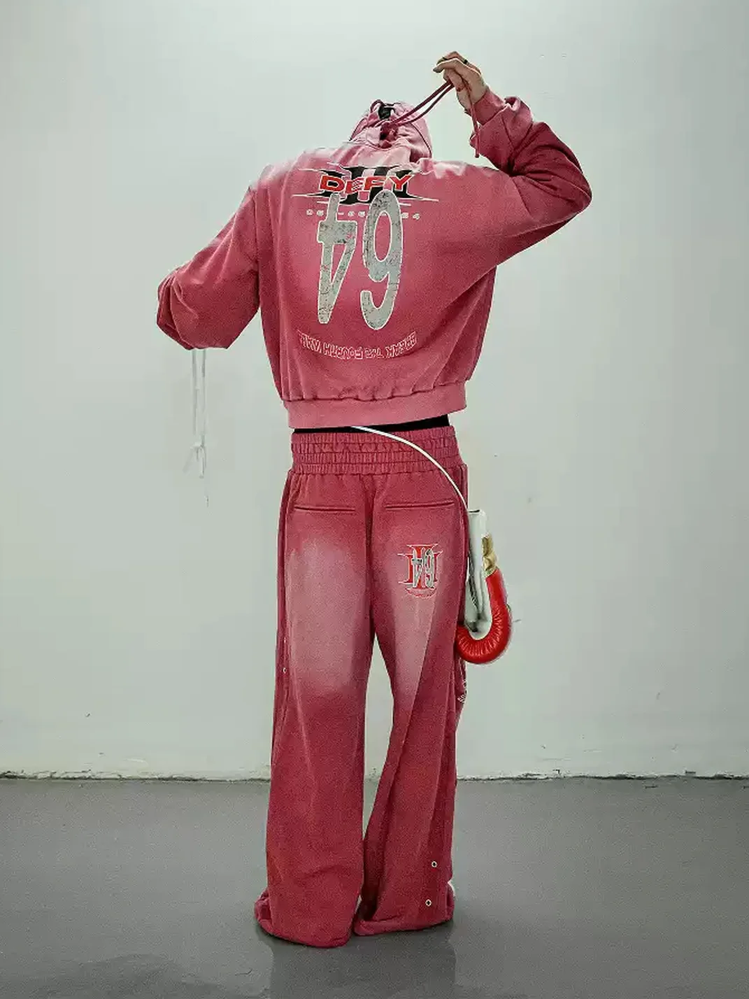 LoseControlEdge | Tie‑Up Hood Eyelet Sweatshirt Set