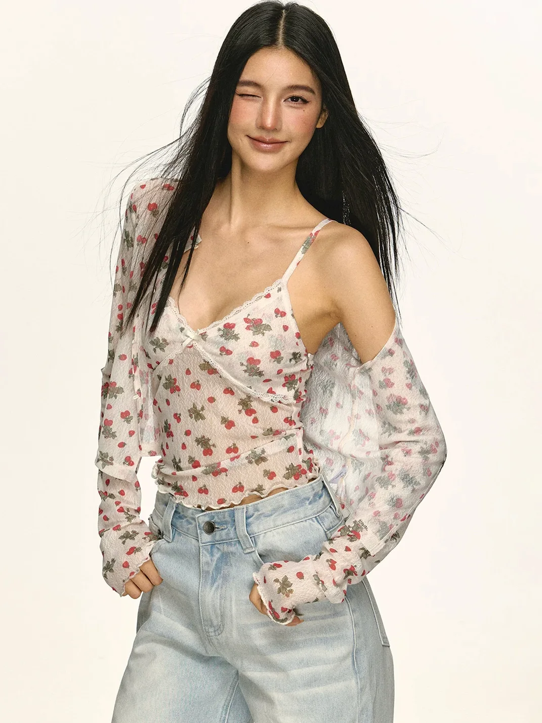 Anna aneae | Women's Heart Print Cardigan Camisole Set