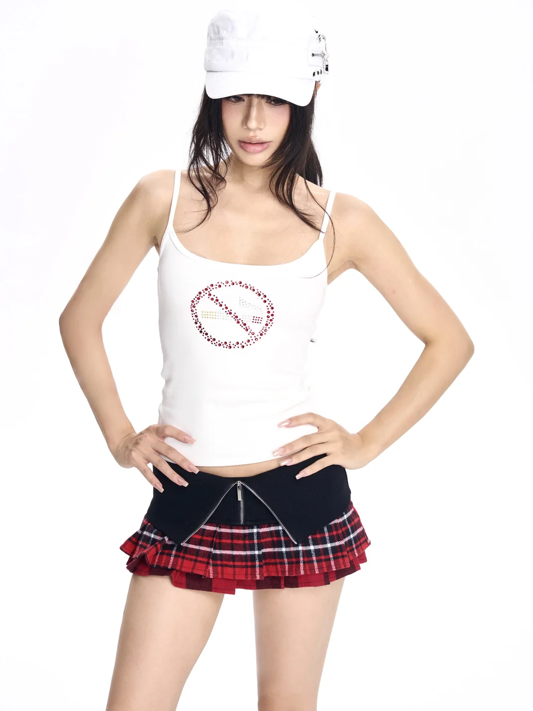 ONNASENSHI | Red Plaid Layered Pleated Mini Skirt