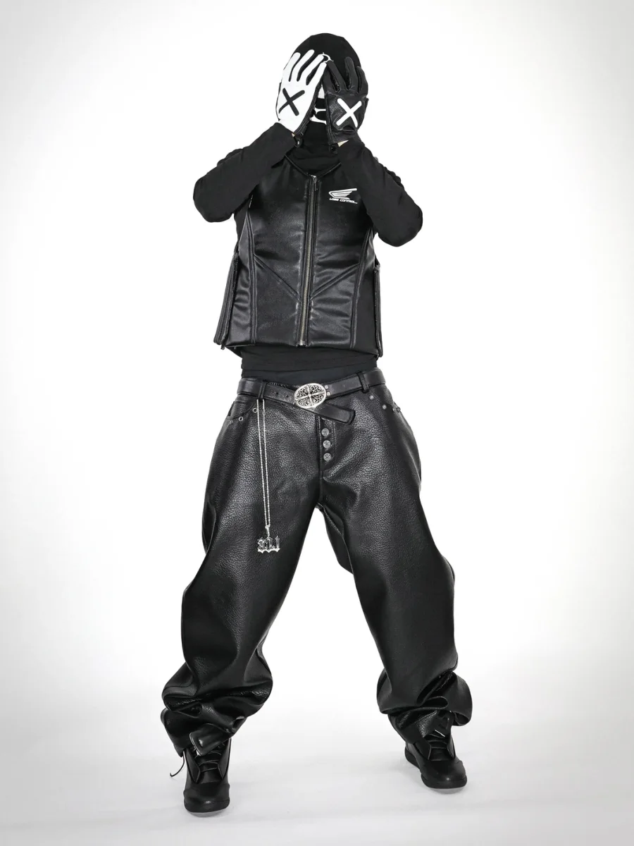LoseControlEdge | Studded Baggy Textured Leather Pants - 2