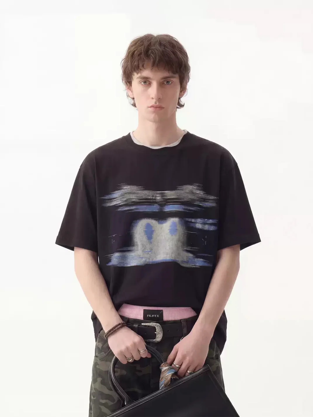 Wonderful Story | Unisex Blurred Print Irregular Neck T-Shirt