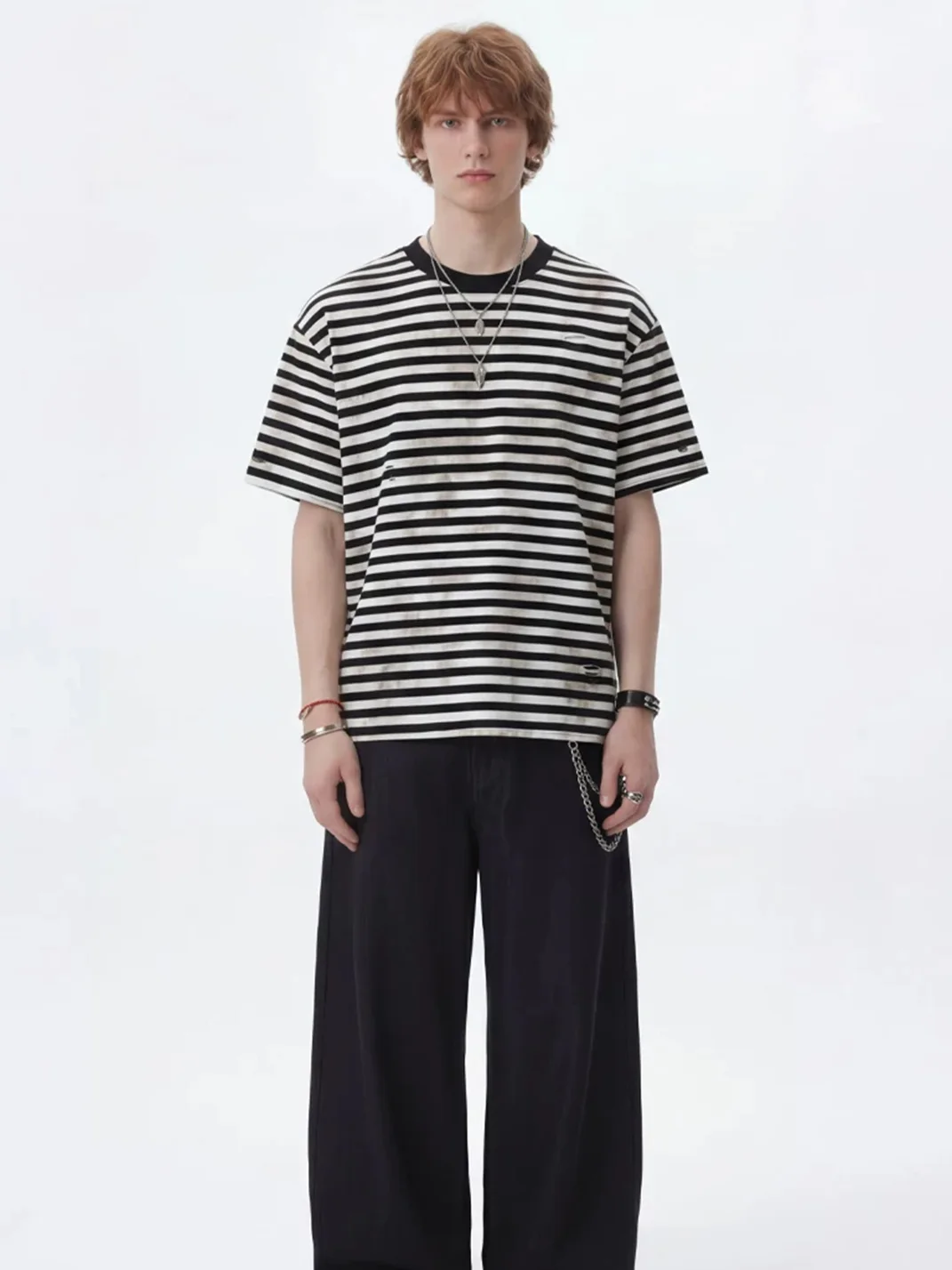 Wonderful Story | Distressed Striped Relaxed Crew Neck T-Shirt