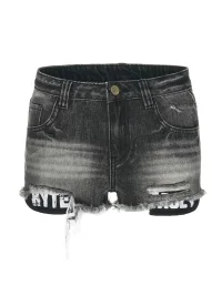 HYTE MOLY | Distressed Low-Rise Frayed Denim Shorts