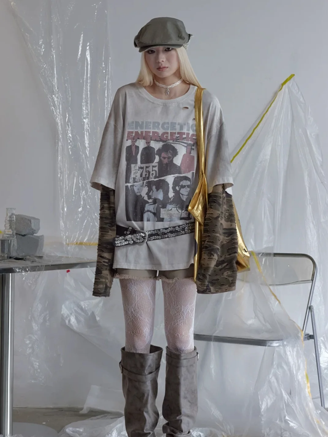 Wonderful Story | Vintage Distressed Camouflage Fake-Layer T-Shirt